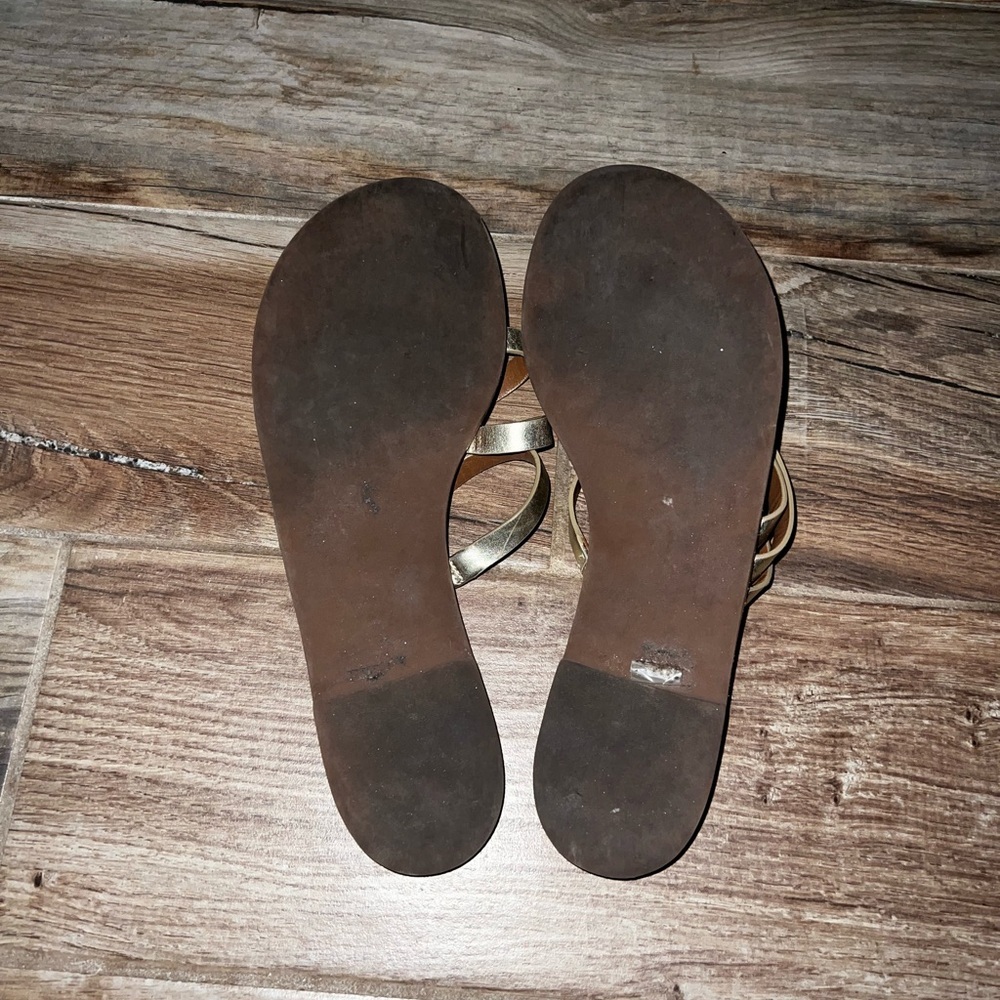 TORY BURCH Metallic Gold Patos Strappy Leather Slide Sandals - Picture 2 of 2